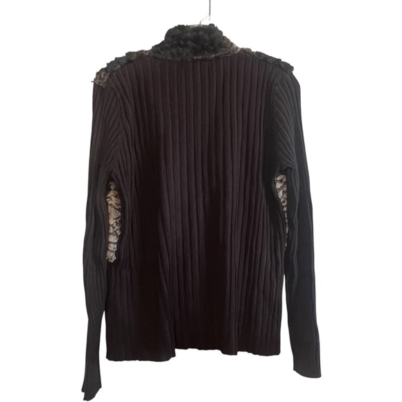 belldini XL Cardigan rhinestone zipper faux fur brown ribbed back and sleeves - Picture 4 of 14